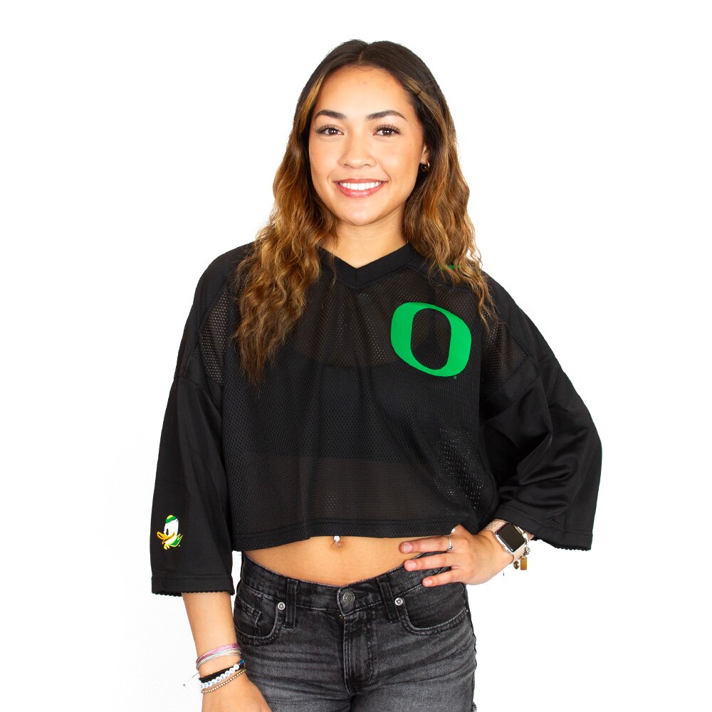 Classic Oregon O, Nike, Black, Jerseys, Polyester, Women, Football, Primetime, Mascot, Cropped, 954284